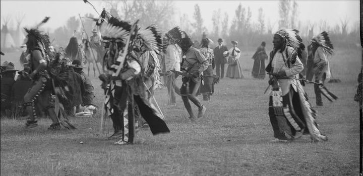 Crow and Sioux men dancing. Photo from Richard Throssell Collection, Smithsonian National Museum of the American Indian