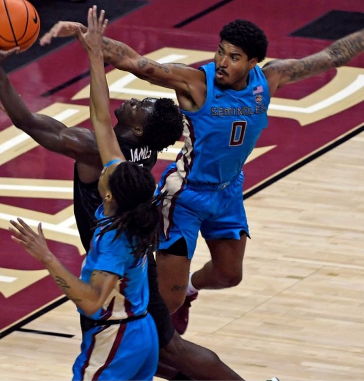 RayQuan Evans (0) leads Florida State in blocks per game. / Photo courtesy of Florida State Athletics