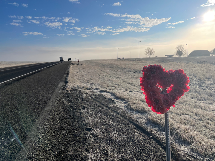 A makeshift memorial has been set up at the rest stop on Interstate 90 East. These items were likely to have been placed in r