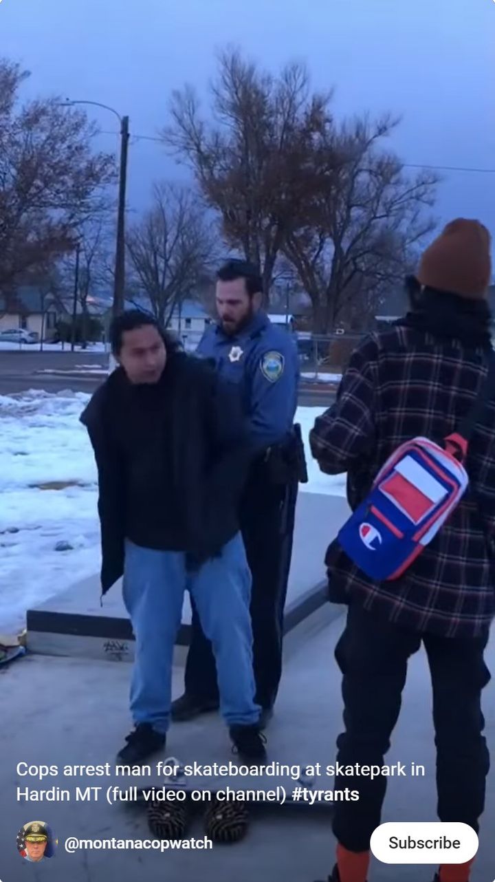 A YouTube video from the channel Montana Cop Watch shows two Hardin Police Department officers arresting a teen at the Hardin